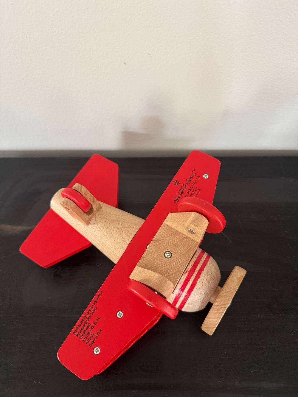 Wooden Red Biplane Toy - Classic Kids Toy Hearth & Hand Magnolia - Picture 5 of 6